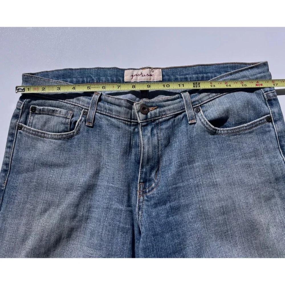 Just USA Blue Distressed Blue Ultra Mid Long Short Jean Shorts Women’s Sz 13